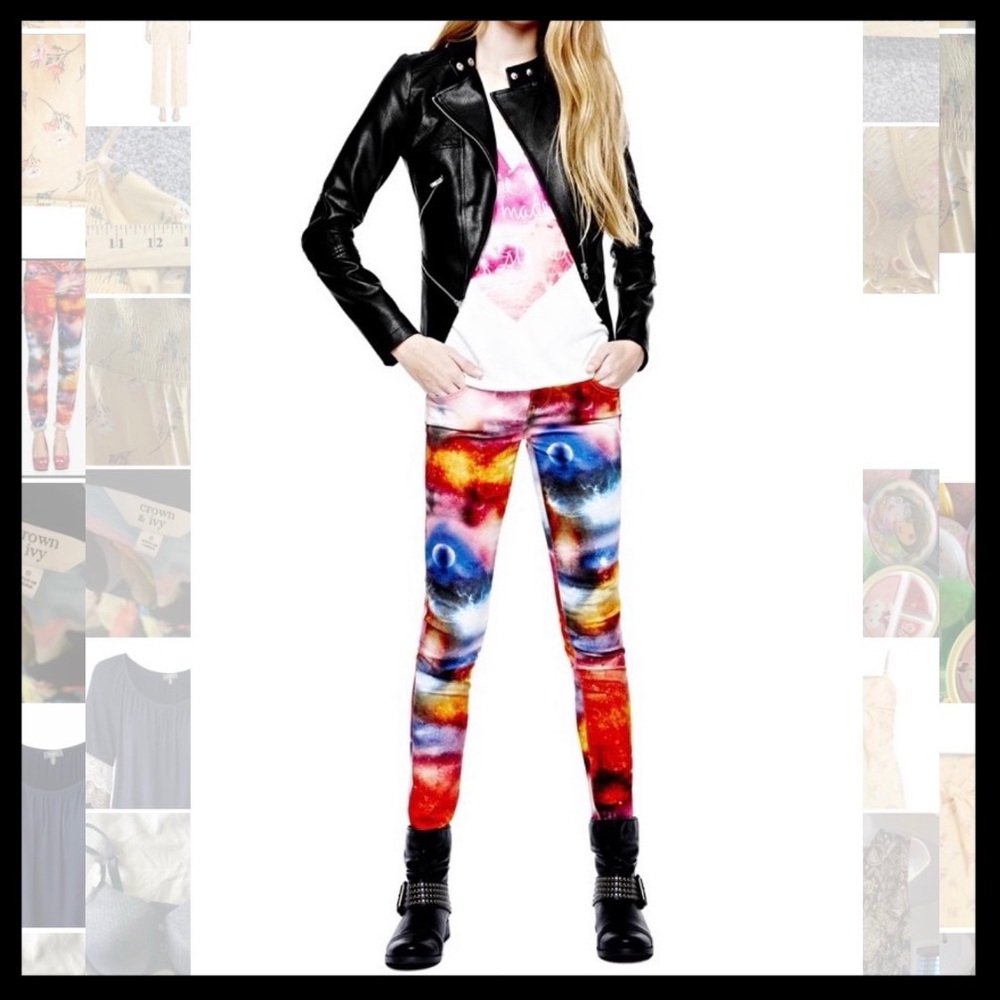 Vibrant Abstract Colorful Stretch Denim Hippie Galaxy Universe Print Hippie Boho